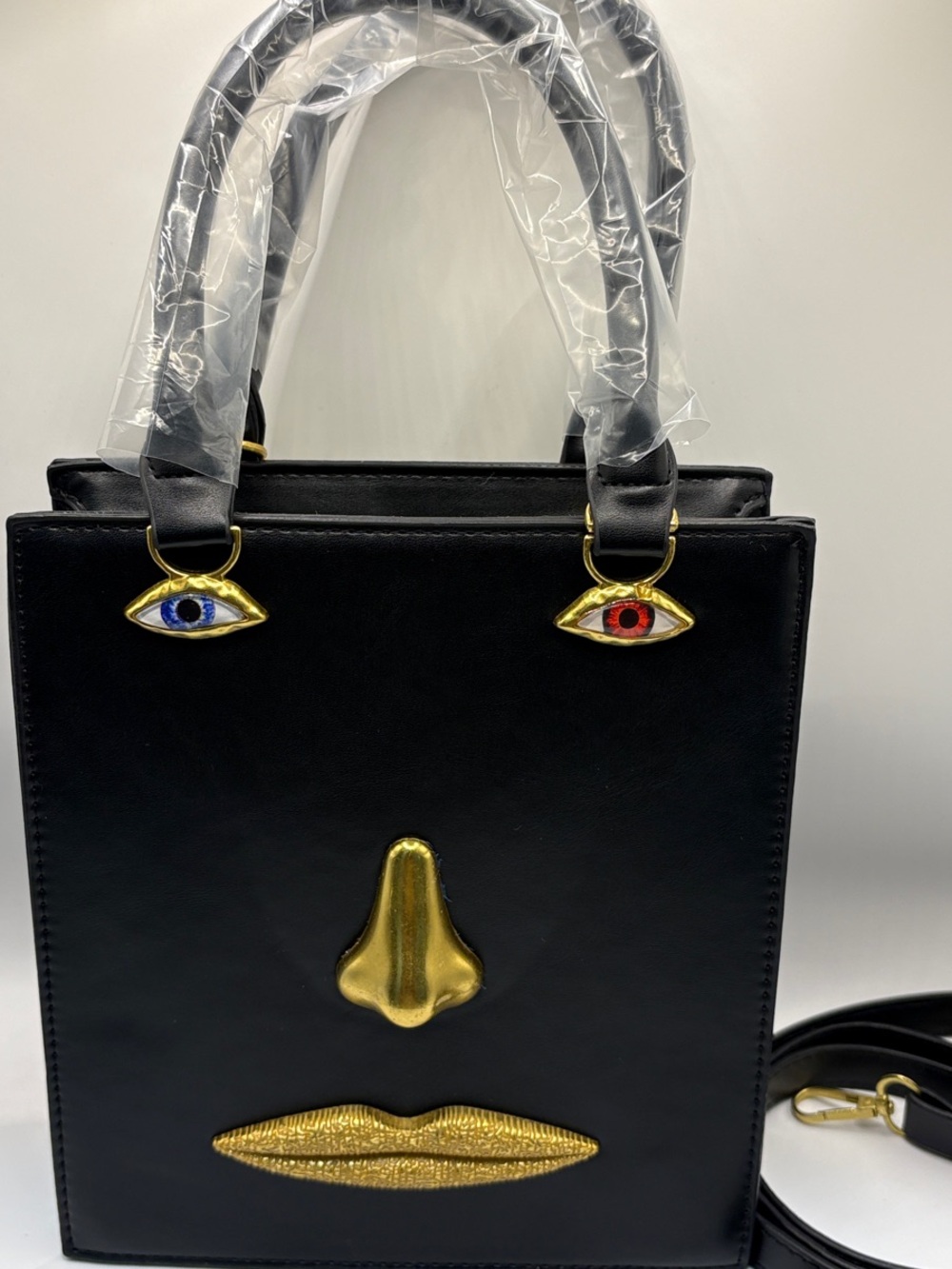 Black Novelty face-Accent Tote bag with gold detail